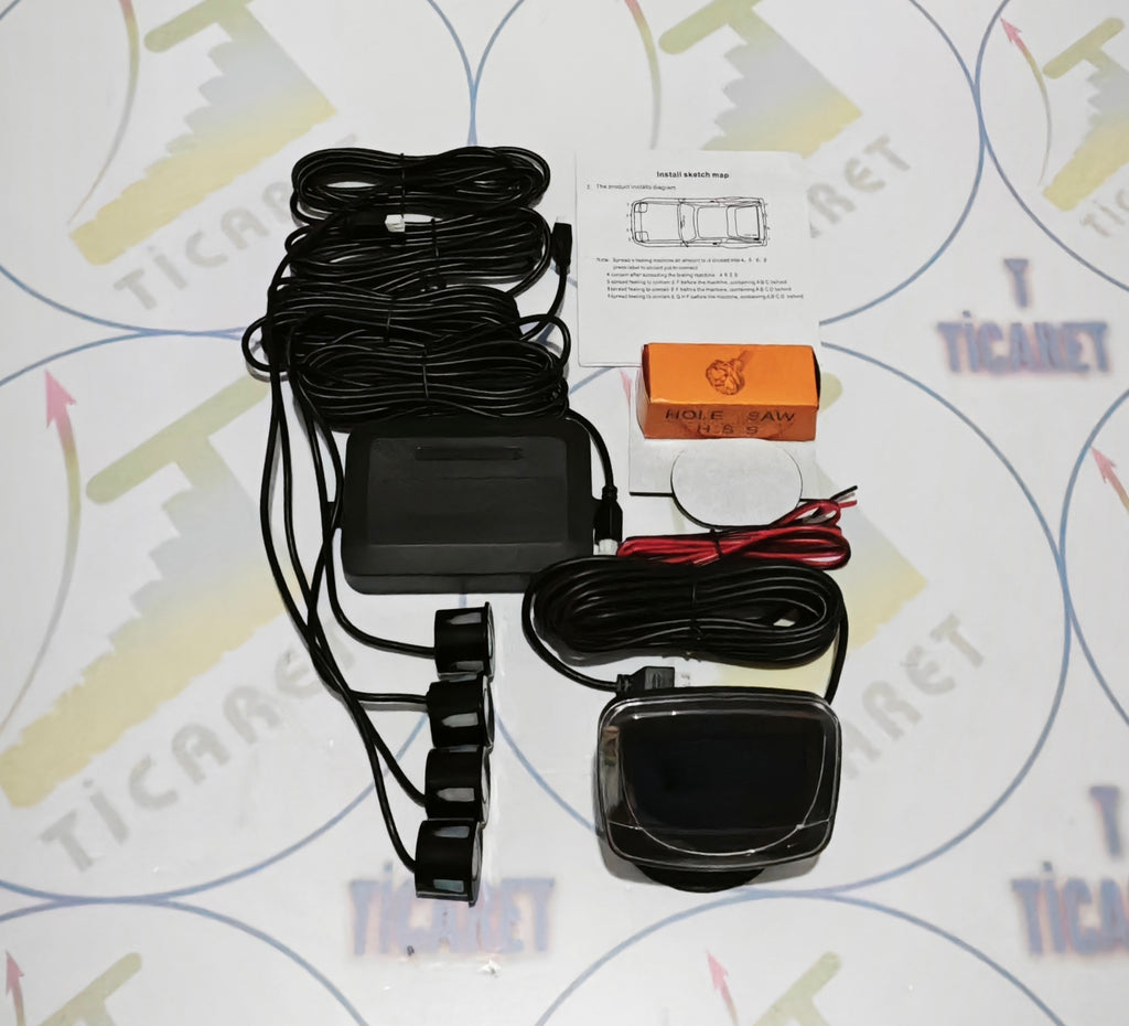 CARUB Park Sensörü Seti - Lds Ekranlı - 4 Lü Sensör - Siyah Renk ( 22mm )