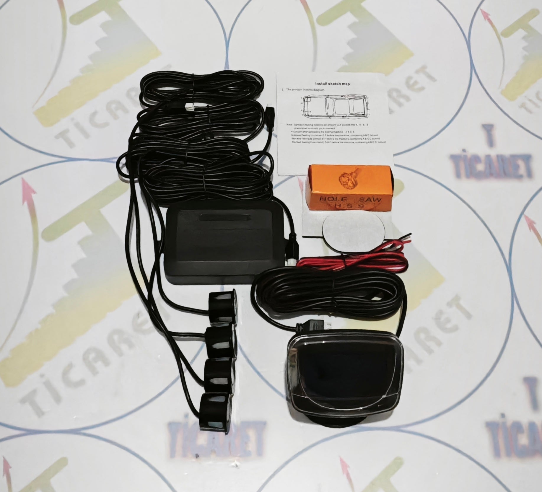 CARUB Park Sensörü Seti - Lds Ekranlı - 4 Lü Sensör - Siyah Renk ( 22mm )