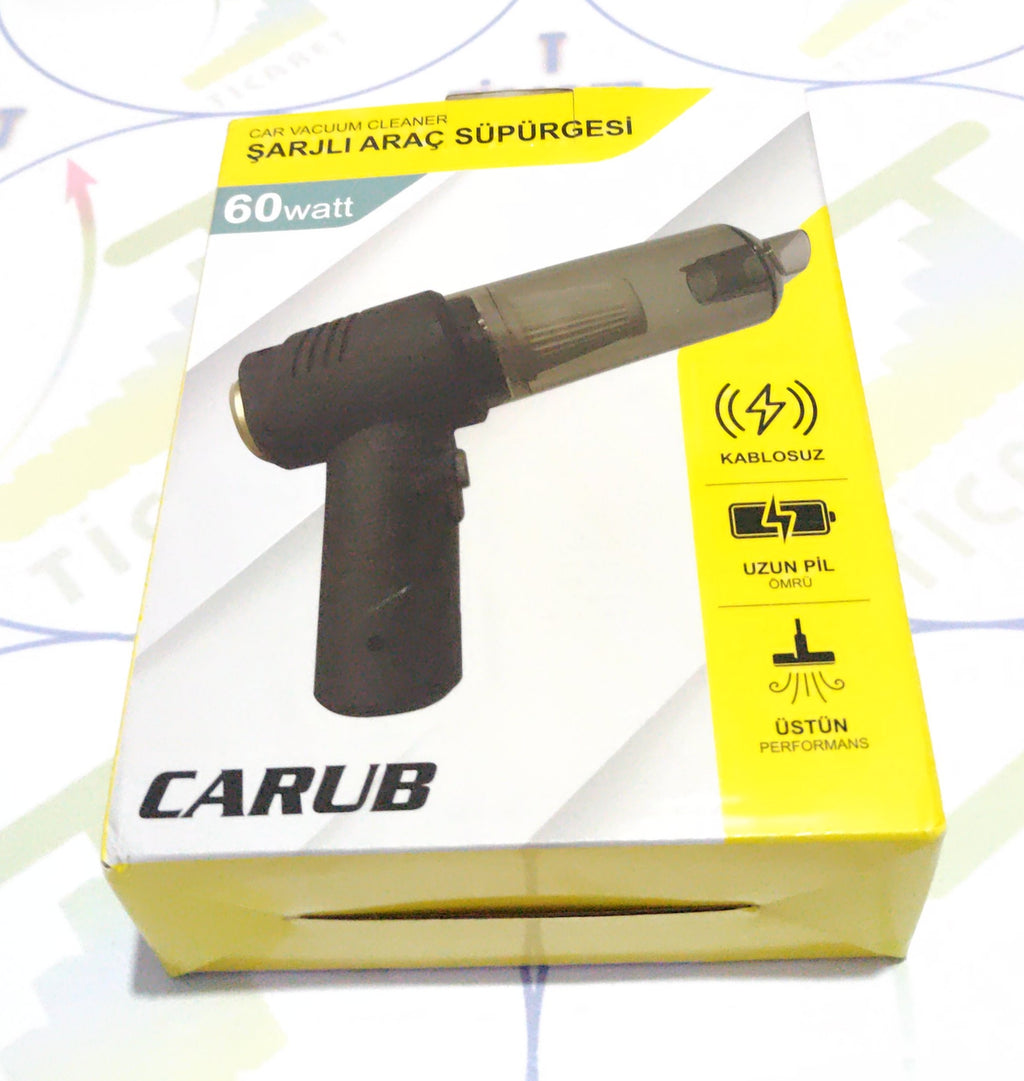 Şarjlı Araç Süpürgesi - Arabada Ve Evde - 60W Motor Gücü - Üfleme Ve Çekme Özellikli - CARUB
