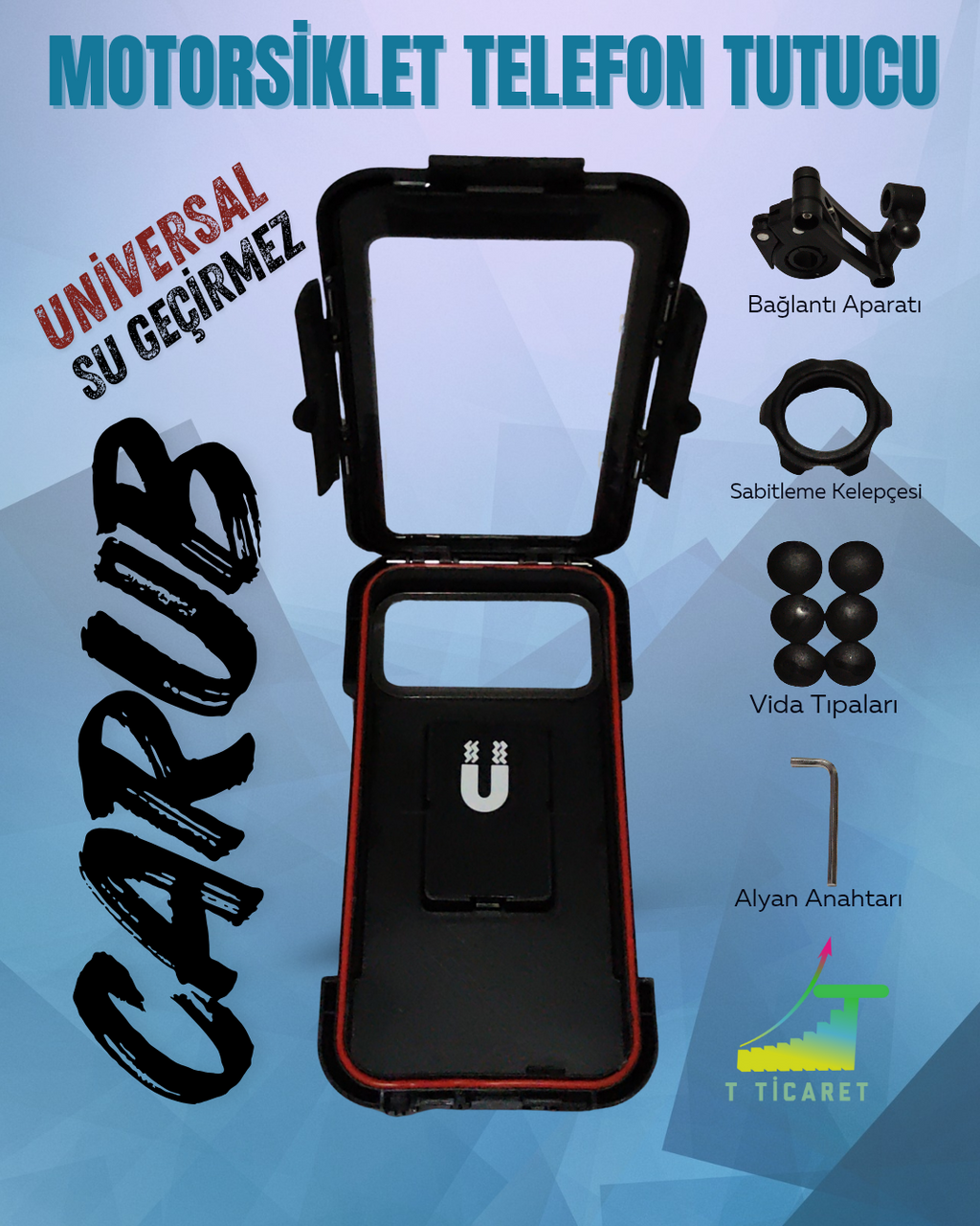 Motorsiklet Telefon Tutucu - Su Geçirmez - Güvenli Kilit Özellikli