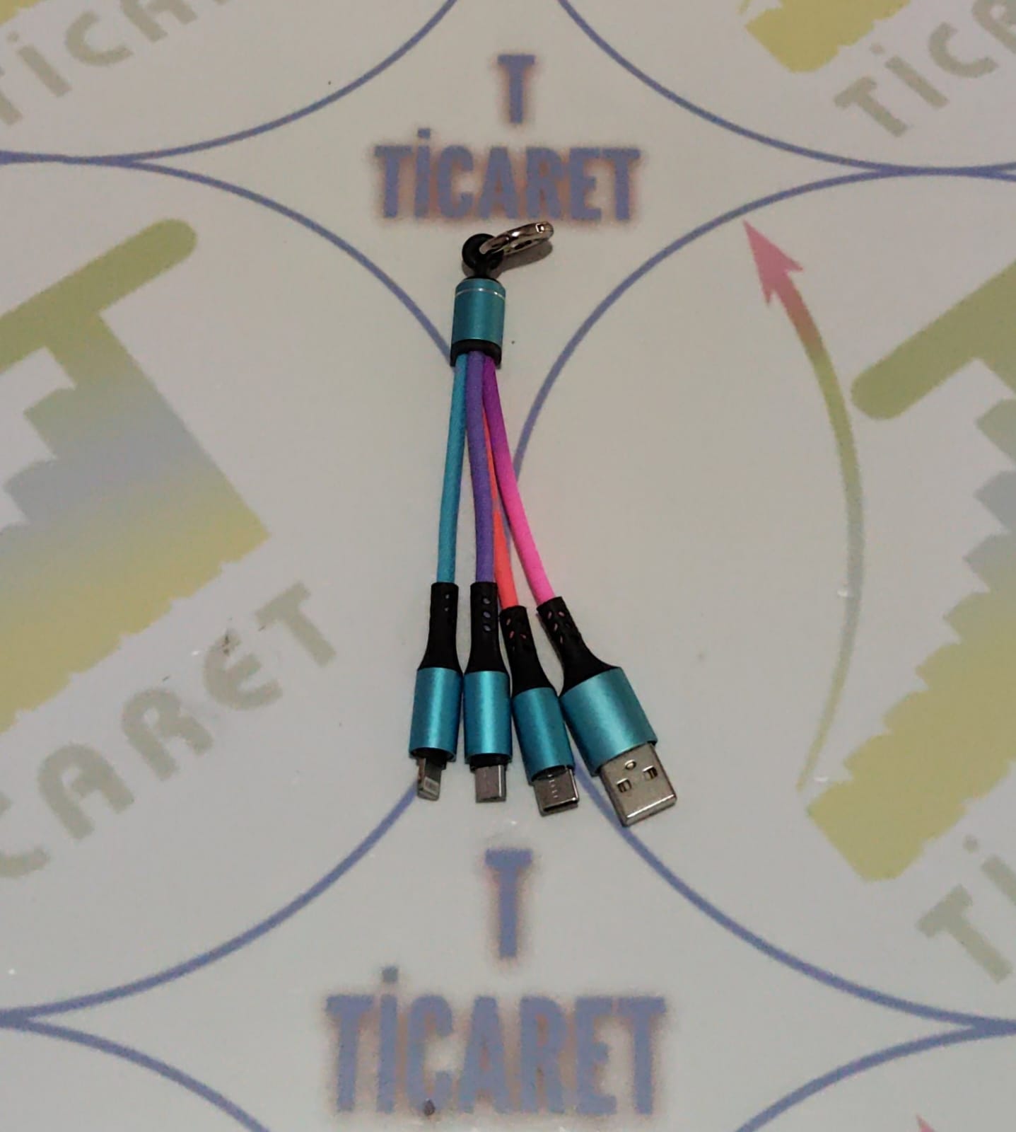 Telefon Type-C Şarj Kablosu - 3 in 1  LÜKS - 3 LÜ ANAHTARLIK TİP - ( Renkli )