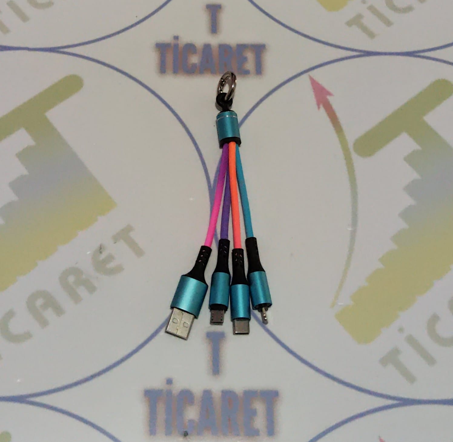 Telefon Type-C Şarj Kablosu - 3 in 1  LÜKS - 3 LÜ ANAHTARLIK TİP - ( Renkli )